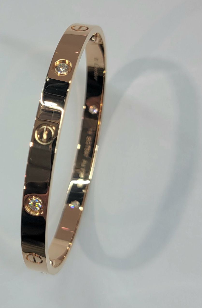 18k Rose Gold Cartier Love Bracelet: Embellished with 0.42ct Brilliant-Cut Diamonds + Screwdriver Included