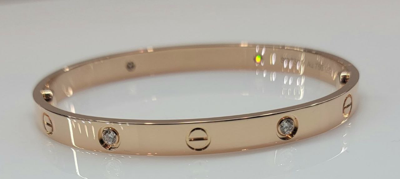 18k Rose Gold Cartier Love Bracelet: Embellished with 0.42ct Brilliant-Cut Diamonds + Screwdriver Included